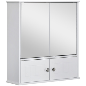 kleankin Spiegelschrank Badschrank Hängeschrank Badmöbel Wandschrank Mehrzweckschrank mit Regale Glas Weiß 55 x 17,5 x 60 cm