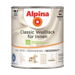 Alpina Classic Weißlack für Innen, reinweiß, seidenmatt, 750 ml