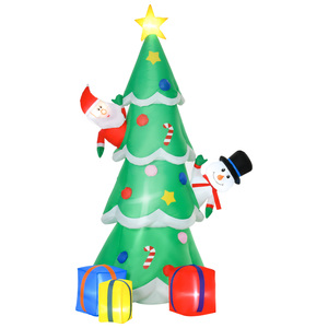 HOMCOM Aufblasbarer Weihnachtsbaum mit Weihnachtsmann Schneemann und Geschenkbox 210 cm Weihnachtsbeleuchtung LED Selbstaufblasend Polyester