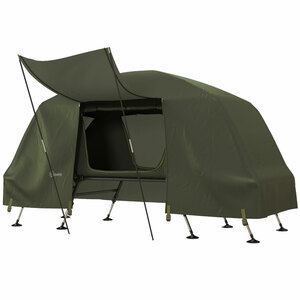 Outsunny Feldbett mit Zelt Campingbett erhöhtes Kuppelzelt mit UV-Schutz inkl. Tragetasche, Regenschutz, verstellbaren Beinen, Grün Oxford 215 x 80 x 125 cm