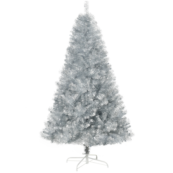 Bild 1 von HOMCOM Weihnachtsbaum künstlich 180 cm Christbaum mit 1000 Astspitzen einfacher Aufbau inkl. Christbaum-Ständer Metall Silber+Weiß Ø103 x 180 cm