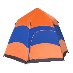 Outsunny Doppelwandzelt für 5–6 Personen orange, blau 280 x 280 x 170 cm (LxBxH)   Kuppelzelt Quick-Up-Zelt Familienzelt Campingzelt