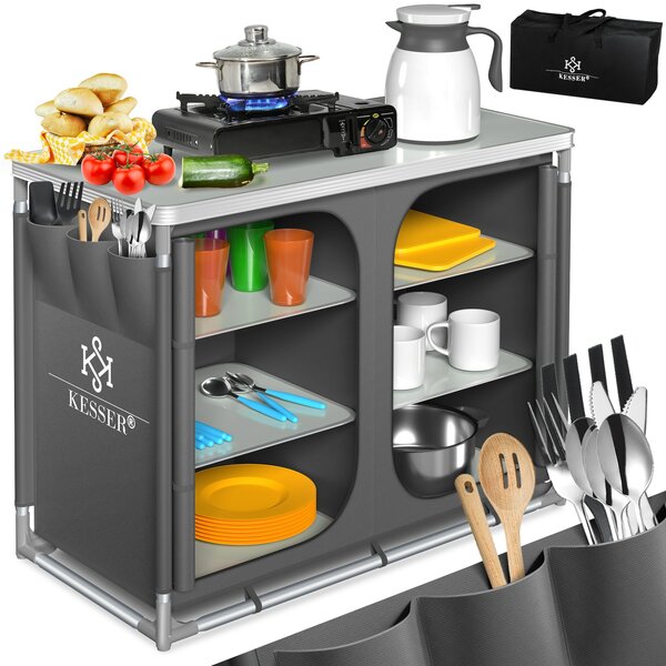 Bild 1 von KESSER® Campingschrank, Campingküche mit Aluminiumgestell,  inkl.Tragetasche ,  Kocherschrank für Camping , Campingmöbel , Outdoor , schwarz/grau