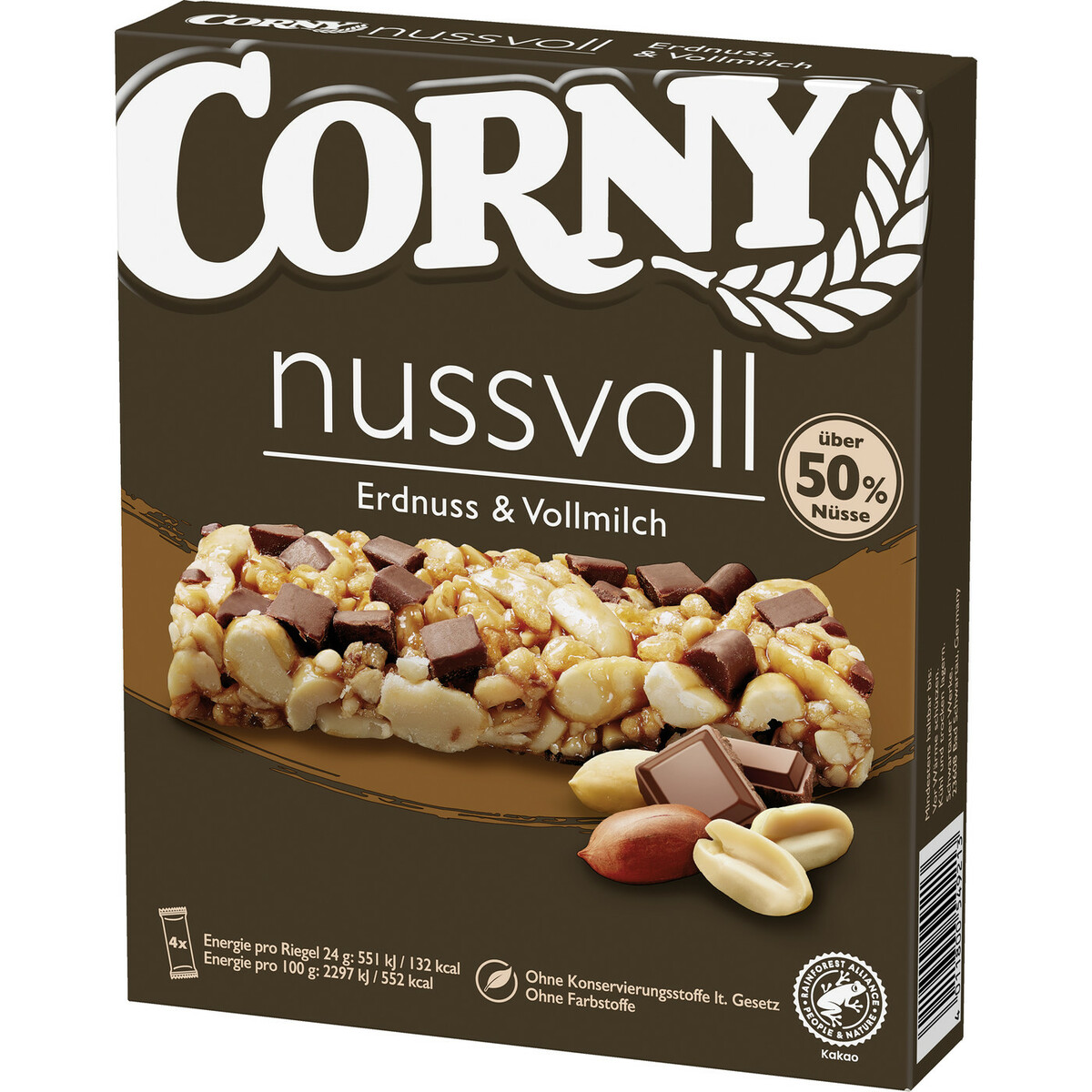 Bild 1 von Corny Nussvoll Erdnuss & Vollmilch 4ST 96G