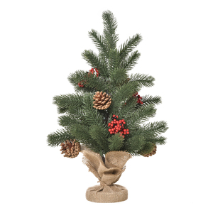 HOMCOM Weihnachtsbaum 50 cm Christbaum mit 4 roten Beeren und 4 Tannenzapfen Kunsttanne 55 Zweige Stabiler und haltbarer Sockel