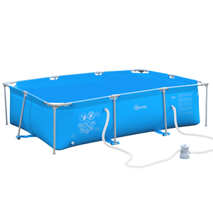 Outsunny Rahmenpool mit Schlauch Draht Swimmingpool Schwimmbad Ablassventil für sauberen Wasser 1000D PVC Stahl Blau 315 x 225 x 75 cm