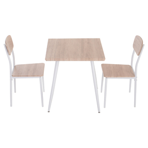 HOMCOM 3-teilige Essgruppe Sitzgruppe Esstisch Set MDF + Metall Naturholzmaserung + Weiß mit 1 Tisch + 2 Stühlen