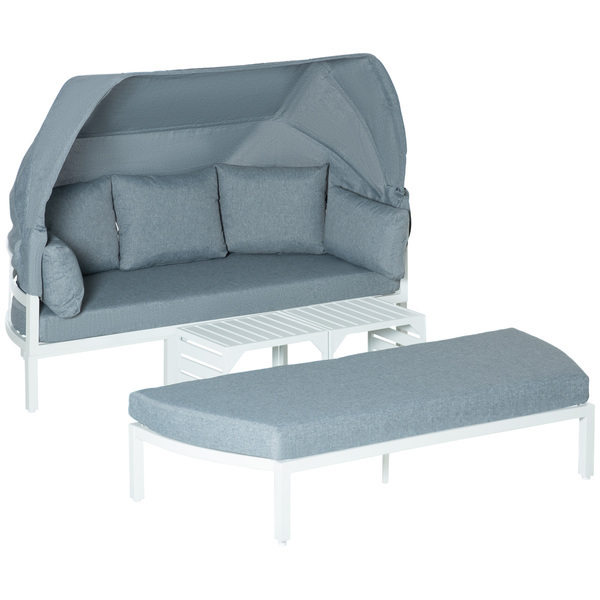 Bild 1 von Outsunny 4-teiliges Gartenmöbel-Set mit Beistelltisch Dach Bank Balkonmöbel Set Sofa mit Kissen Outdoor Aluminium Weiß+Grau