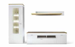 MCA furniture - Wohnwand Cali in weiß / Wotan Eiche Nachbildung, inklusive Deckblattbeleuchtung