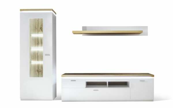 Bild 1 von MCA furniture - Wohnwand Cali in weiß / Wotan Eiche Nachbildung, inklusive Deckblattbeleuchtung
