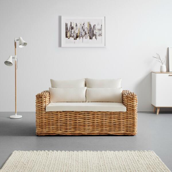 Bild 1 von Sofa 'Leano', Zweisitzer, weiß, Rattan