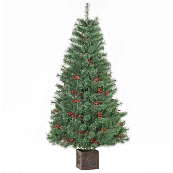 Bild 1 von HOMCOM künstlicher Weihnachtsbaum 1,8 m Christbaum Tannenbaum mit Topf und Deko PVC Metall Grün 90 x 90 x 180 cm