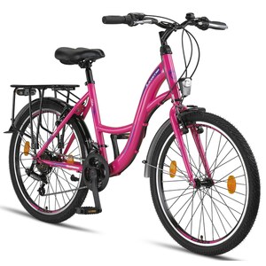 Licorne Bike Stella Premium City Bike in 24, 26 und 28 Zoll - Fahrrad für Mädchen, Jungen, Herren und Damen - Shimano 21 Gang-Schaltung - Hollandfahrrad... Rosa, 24