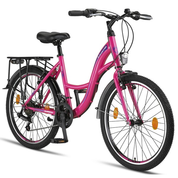 Bild 1 von Licorne Bike Stella Premium City Bike in 24, 26 und 28 Zoll - Fahrrad für Mädchen, Jungen, Herren und Damen - Shimano 21 Gang-Schaltung - Hollandfahrrad... Rosa, 24