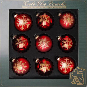 Krebs Glas Lauscha Weihnachtsbaumkugel »Schneeflocke«, (Set, 9 St.), mundgeblasen, rot