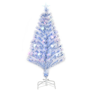 HOMCOM künstlicher Weihnachtsbaum mit 3 LED-Leuchten Christbaum Tannenbaum PVC Metall Weiß+Blau Ø60 x 120H cm