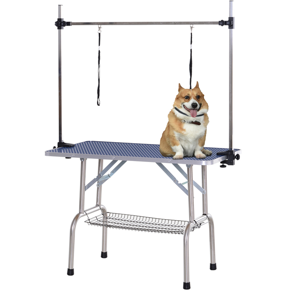 Bild 1 von PawHut Trimmtisch Tierpflegetisch Schertisch Pflegetisch mit Unterkorb für Hunde höhenverstellbar klappbar Edelstahl Metall Blau 107 x 60 x 170 cm
