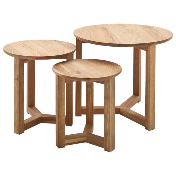 Bild 1 von Xora Couchtischset, Natur, Eiche, Holz, 3-teilig, Asteiche, massiv, rund, 30-50x32-42x30-50 cm, einfacher Aufbau, Wohnzimmer, Wohnzimmertische, Satztische