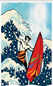 Abakuhaus Duschvorhang »Badezimmer Deko Set aus Stoff mit Haken« Breite 120 cm, Höhe 180 cm, Surfen Sommer-Karikatur-Surfen Boy