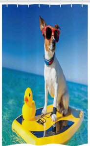 Abakuhaus Duschvorhang »Badezimmer Deko Set aus Stoff mit Haken« Breite 120 cm, Höhe 180 cm, Badeente Hund Ente Surfen