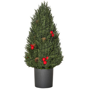 HOMCOM Weihnachtsbaum 50 cm Christbaum Zypressen-Weihnachtsbaum mit 7 roten Beeren und 6 Tannenzapfen Kunsttanne 170 Zweige für Tisch und Schreibtisch