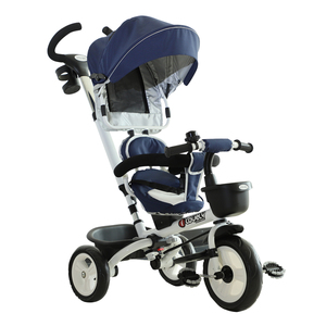 HOMCOM 4-in-1 Kinderdreirad Kinderfahrrad Dreirad Kinderauto mit Sicherheitsgurt und Sonnendach Aluminium Metall Kunststoff Blau 118 x 53 x 105 cm