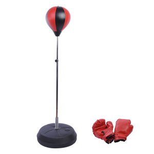 HOMCOM Punchingball-Set Standbox Fitness Boxsack Trainingset höhenverstellbar mit 1 Paar Handschuhe für Profis und Anfänger Schwarz+Rot 125-145 cm