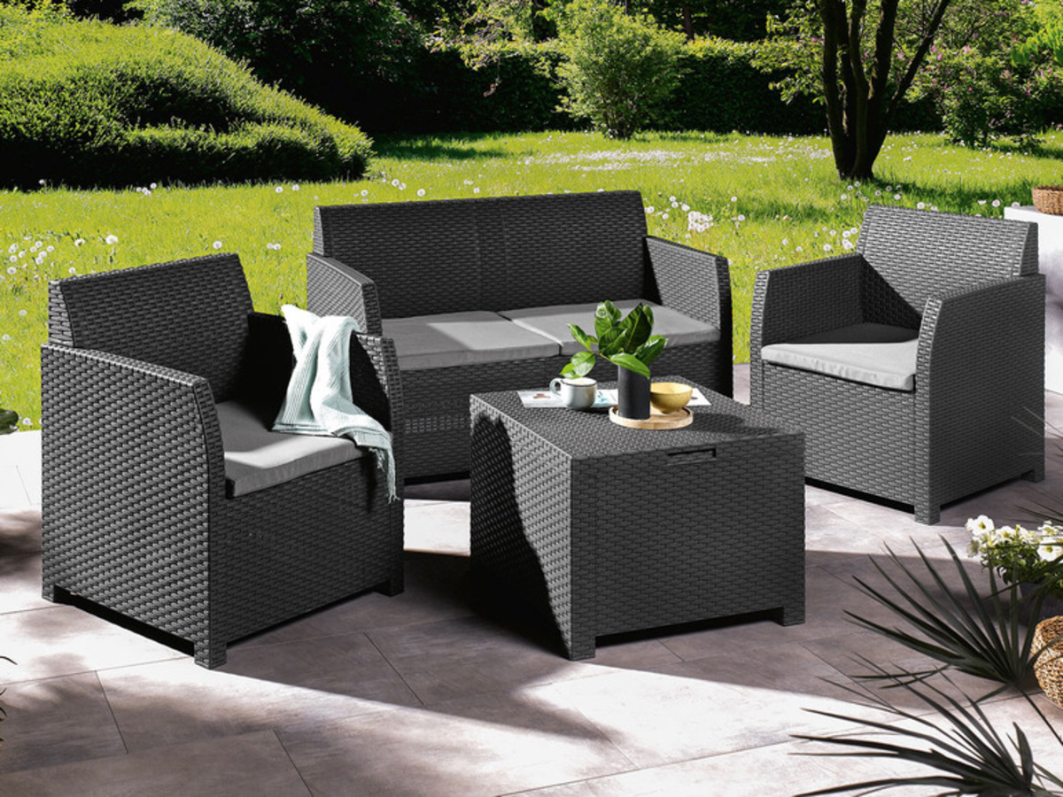 Bild 2 von Livarno Home Loungeset, 4-teilig, in Rattan-Optik, grau/anthrazit