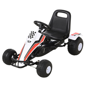 HOMCOM Go Kart Kinderfahrzeug Tretauto mit Pedal Bremsen Kinderspielzeug für 3-8 Jahre Stahl Weiß 104 x 66 x 57 cm