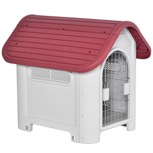 PawHut Hundehütte Outdoor Hundehaus mit Dachluke Tor Unterschlupf für kleine Hunde Luftzirkulation Metall PP Rot+Hellgrau 59 x 75 x 66 cm