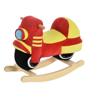 HOMCOM Kinder Schaukelpferd Baby Schaukeltier Motorrad mit Motorrad Sound, Schaukel Schaukelspielzeug Haltegriffe für 18-36 Monate Plüsch Rot+Gelb 