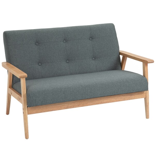 Bild 1 von HOMCOM Doppelsofa mit Holzgestell grau 115B x 66,5T x 73H cm   loveseat zweisitzer stoffsofa 2 sitzer sofa sofa doppelsofa