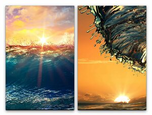 Sinus Art Leinwandbild »2 Bilder je 60x90cm Wellen Wasser Sonnenstrahlen perfekte Welle Surfen Meer Abenddämmerung«