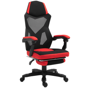 Vinsetto Bürostuhl Gaming Stuhl Drehstuhl PC Stuhl Chefsessel mit Fußstütze ergonomisch höhenverstellbar Polyester Schwarz+Rot 58 x 72 x 108-118 cm