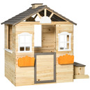 Bild 1 von Outsunny Spielhaus für Kinder Holz Kinderspielhaus mit Fenster Briefkasten Outdoor Gartenspielhaus mit Blumentopfrack Holzspielhaus 113x94x134,5cm