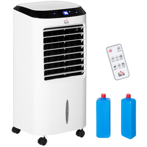 HOMCOM Mobile Klimaanlage mit Luftbefeuchtung Wasserkühlung Klimagerät Luftkühler 8h Timer Fernbedienung Nutzungsraum 20㎡ 600W ABS Weiß+Schwarz 38,2 x 31,6 x 76 cm