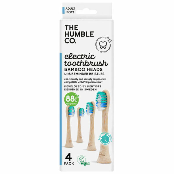 Bild 1 von The Humble Co. Aufsätze Elektrische Zahnbürste Soft mit Reminder Bristle (Bambus), 4er Pack