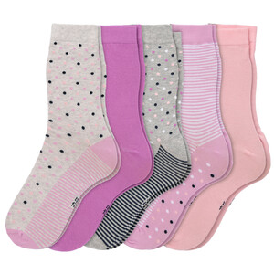 5 Paar Mädchen Socken mit Muster-Mix ROSA / HELLGRAU / LILA