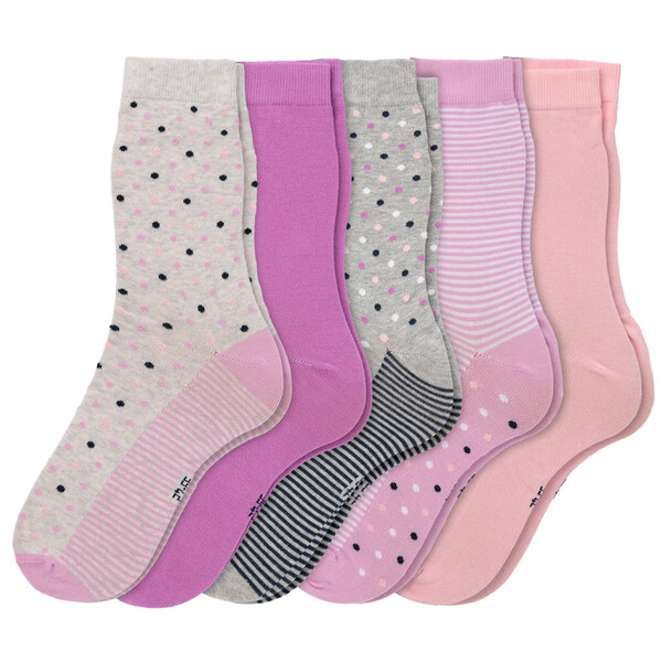 Bild 1 von 5 Paar Mädchen Socken mit Muster-Mix ROSA / HELLGRAU / LILA