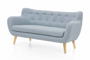 Möbelfreude 3-Sitzer »Jana«, Pastellblau Sofa Dreisitzer mit Massivholz-Füßen - Eiche 86 cm (H) x 182 cm (B) x 80 cm (T)