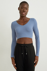 C&A Crop Langarmshirt-Yoga-4 Way Stretch-recycelt, Blau, Größe: S