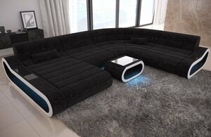 Sofa Dreams Wohnlandschaft »Concept H«, XXL U Form Stoffsofa mit LED, Designersofa mit ergonomischer Rückenlehne