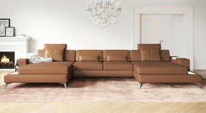 BULLHOFF Wohnlandschaft »Wohnlandschaft Leder XXL Ecksofa Eckcouch U-Form Designsofa Leder LED Sofa Couch Cognac Braun »MÜNCHEN« von BULLHOFF«