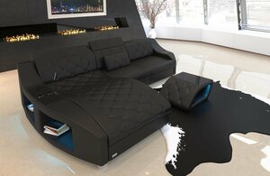 Sofa Dreams Ecksofa »Swing«, L Form Ledersofa mit LED, wahlweise mit Bettfunktion als Schlafsofa, schwarz