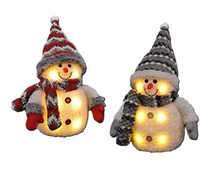 Meinposten Schneemann »2x Schneemann mit LED bunter Schal & Mütze Höhe ca. 20 cm Beleuchtung warmweiß« (2 St., 2er Set), 2 Schneemänner, 1 x rot & 1x grau