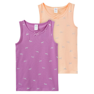 2 Mädchen Unterhemden mit Glitzer-Prints LILA / APRICOT