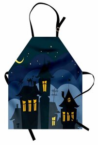 Abakuhaus Kochschürze »Höhenverstellbar Klare Farben ohne verblassen«, Halloween Cartoon Stadt mit Katze