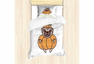 Bettwäsche »Top Qualität Weich und Warm 3 Teiligen Bettbezug mit 1 Kissenbezüge«, Abakuhaus, Halloween Lustige Kürbis Hund Mops
