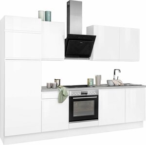 OPTIFIT Küchenzeile »Avio«, Premium-Küche, ohne E-Geräte, mit Soft-Close-Funktion, Vollauszug, 38 mm starker Arbeitsplatte und hochwertigen Hochglanz-Fronten, Breite 280 cm