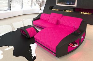 Sofa Dreams Ecksofa »Swing«, L Form Ledersofa mit LED, wahlweise mit Bettfunktion als Schlafsofa, pink-schwarz